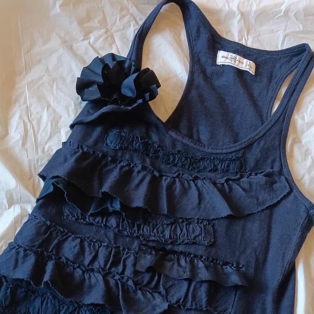 PRINT BEADED SUMMER SWEATER W/COTTON NAVY BLUE AB &FITCH RUFFLED TOP